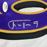 Autographed/Signed Justin Tucker Baltimore White Football Jersey JSA COA