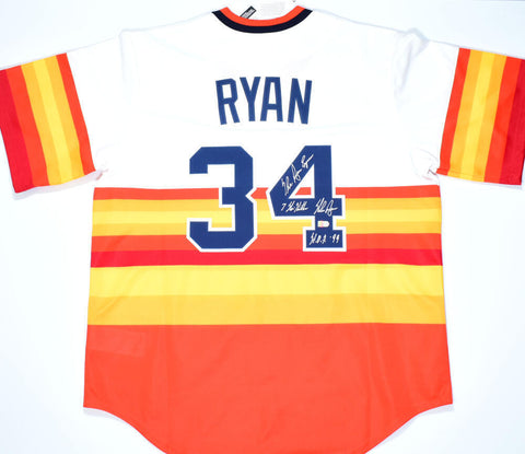 Nolan Ryan Autographed Astros Nike Rainbow Jersey w/ 3 Insc.-AI Verified Holo