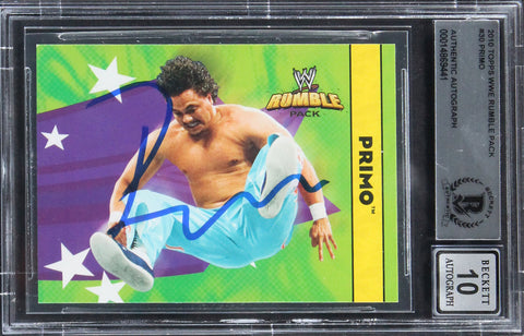 Primo Authentic Signed 2010 Topps WWE Rumble Pack #30 Card Auto 10! BAS Slabbed