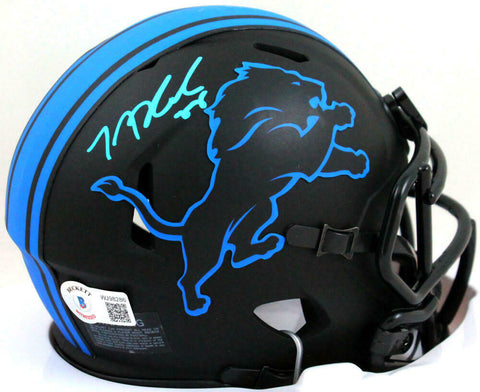 TJ Hockenson Signed Detroit Lions Eclipse Speed Mini Helmet- Beckett W Holo*Blue