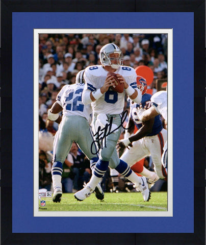 Framed Troy Aikman Dallas Cowboys Autographed 8" x 10" Dropping Back Photograph
