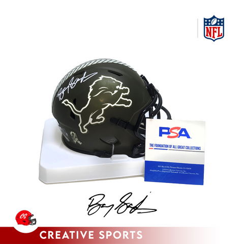 Barry Sanders Autographed Riddell Detroit Lions Salute to Service Mini Helmet