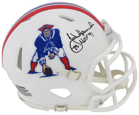 John Hannah Signed Patriots Throwback Riddell Speed Mini Helmet w/HOF'91 -SS COA
