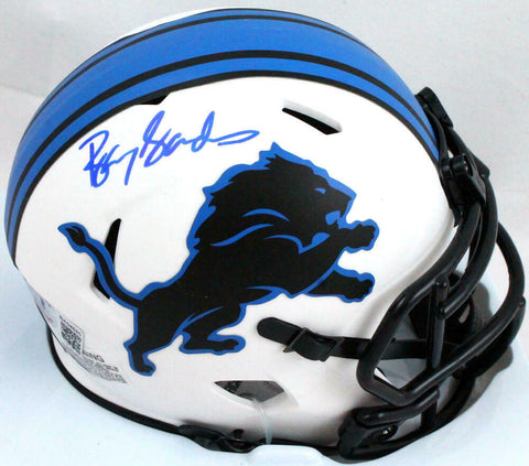Barry Sanders Autographed Lions Lunar Speed Mini Helmet-Beckett Hologram *DkBlue