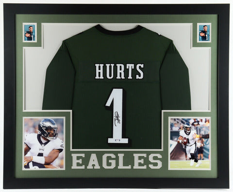 Jalen Hurts Signed Philadelphia Eagles 35 x 43 Framed Jersey (PSA Hologram) Q.B