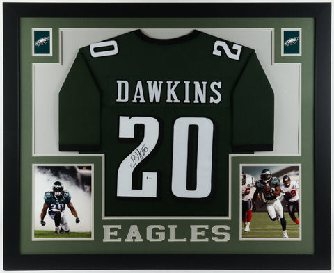 Brian Dawkins Signed Eagles 35"x43" Framed Jersey (Beckett) All Pro Safety