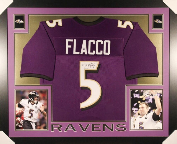 Joe Flacco Signed Baltimore Ravens 35x43 Custom Framed Jersey (JSA COA)