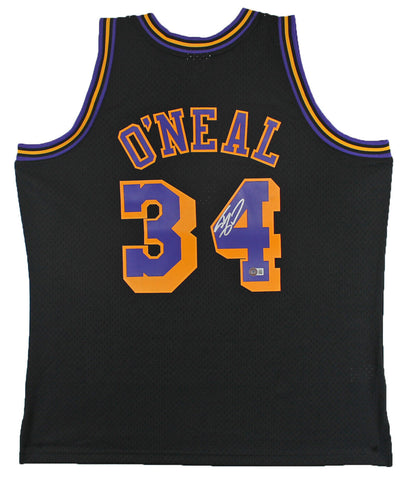 Lakers Shaquille O'Neal Signed Black M&N 1996-97 HWC Swingman Jersey BAS Witness