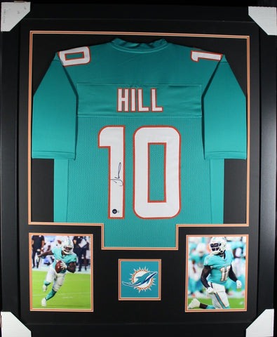 TYREEK HILL (Dolphins teal TOWER) Signed Autographed Framed Jersey Beckett