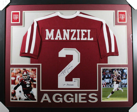 Johnny Manziel Autographed Texas A&M Aggies Framed Red Jersey BAS 20177