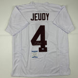 Autographed/Signed JERRY JEUDY Alabama White College Football Jersey Beckett COA