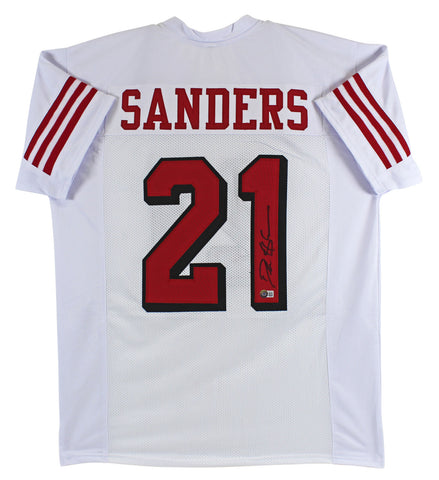 Deion Sanders Authentic Signed White Pro Style Jersey Drop Shadow BAS Witnessed