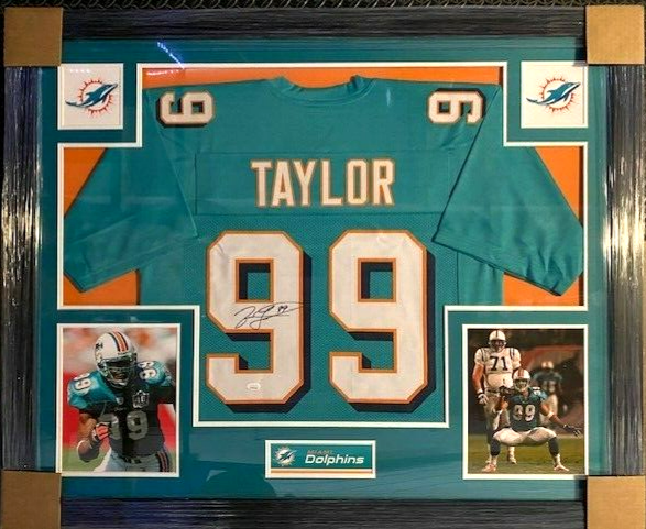 Jason Taylor Signed Miami Dolphin 35x43 Framed Jersey (JSA) 6xPro Bo –  Super Sports Center