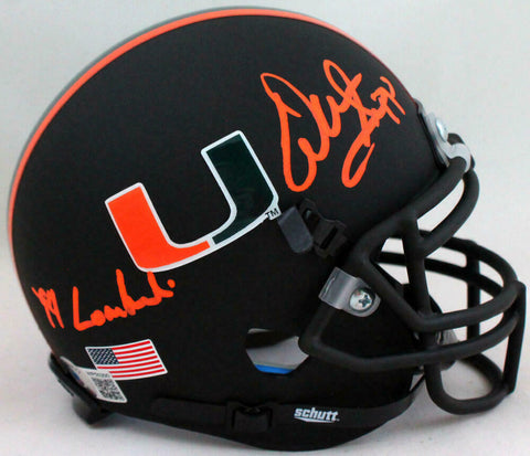 Warren Sapp Autographed Miami Hurricanes Black Alt Mini Helmet w/ Insc - Beckett