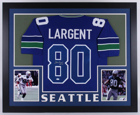 Steve Largent Signed Seattle Seahawks 35x43 Framed Jersey Inscribed "HOF 95" JSA