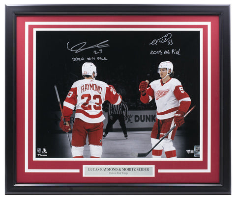 Framed Lucas Raymond Detroit Red Wings Autographed Red Adidas Authentic  Jersey
