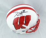 Derek Watt Signed Wisconsin Badgers White Schutt Mini Helmet JSA W Auth *Black