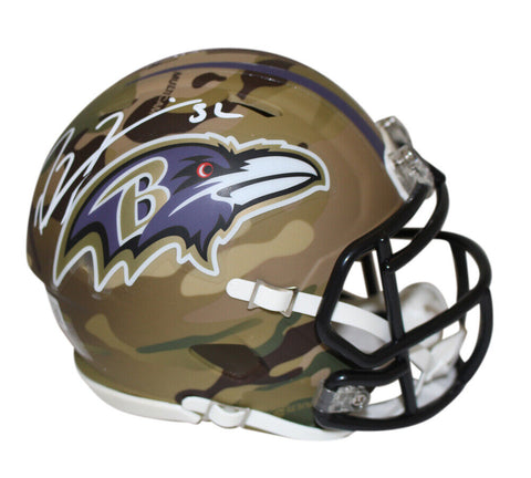 Ray Lewis Autographed Baltimore Ravens Camo Speed Mini Helmet Beckett 37457