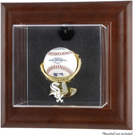 ChicagoSox Brown Framed Wall-Mounted Logo Baseball Disp Case