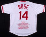 Pete Rose Signed Cincinnati Reds Career Highlight Stat Hit King Jersey / JSA COA