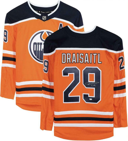 LEON DRAISAITL Autographed Edmonton Oilers Breakaway Orange Jersey FANATICS