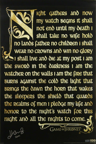 John Bradley Signed Game of Thrones Night's Watch Oath 24x36 Poster - "Sam"