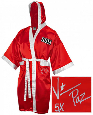 Vinny 'Paz' Pazienza Signed Title Red With White Trim Boxing Robe w/5x