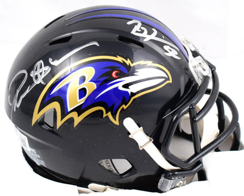 Ray Lewis Deion Sanders Autographed Ravens Speed Mini Helmet-Beckett W Hologram