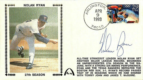 Nolan Ryan Signed Texas Rangers Envelope BAS Y19917