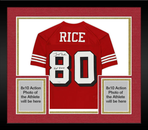 FRMD Jerry Rice 49ers Signed Red Mitchell&Ness Auth Jersey w/"HOF 2010" Inc