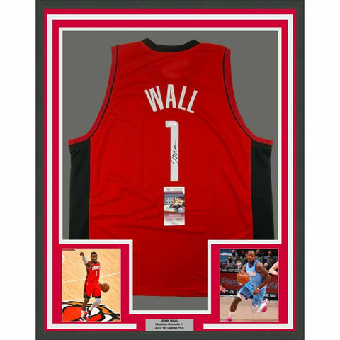 FRAMED Autographed/Signed JOHN WALL 33x42 Houston Red Basketball Jersey JSA COA