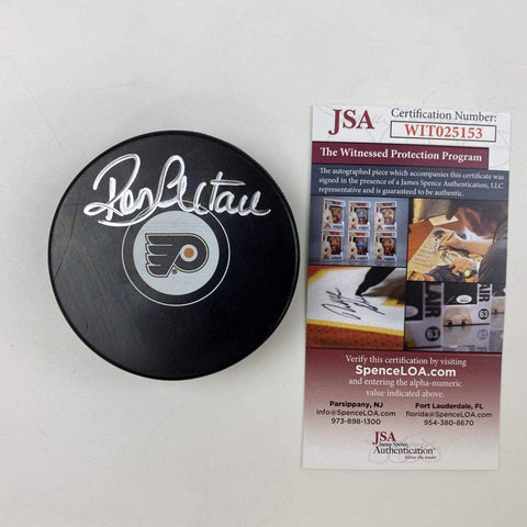 Autographed/Signed Ron Hextall Philadelphia Flyers Logo Hockey Puck JSA COA