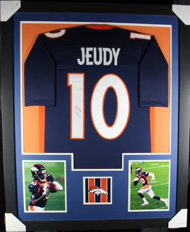 JERRY JEUDY (Broncos blue TOWER) Signed Autographed Framed Jersey JSA