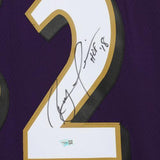Framed Ray Lewis Ravens Signed Mitchell & Ness Purple Jersey with "HOF 18" Insc