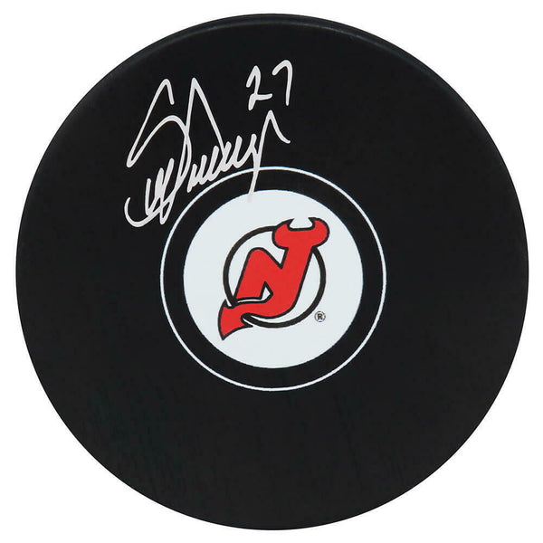 Scott Niedermayer Signed New Jersey Devils Logo Hockey Puck - (SCHWARTZ COA)