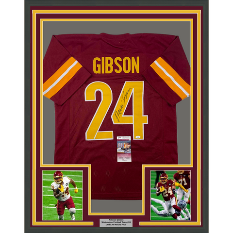 Framed Autographed/Signed Antonio Gibson 33x42 Red 2022 Jersey JSA COA