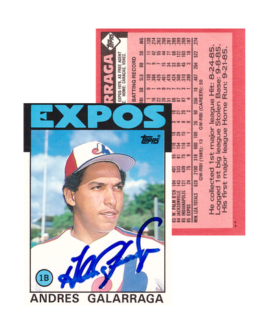 Andres Galarraga Autographed/Signed 1986 Topps 40T Montreal Expos Baseball Card