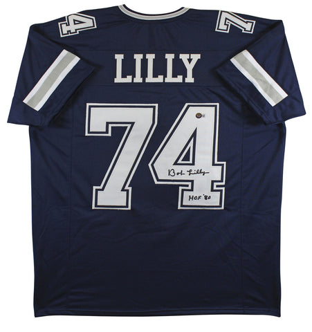 Bob Lilly "HOF 80" Authentic Signed Navy Blue Pro Style Jersey BAS Witnessed