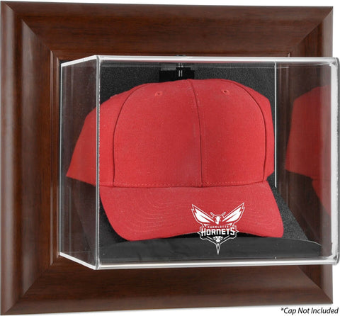 Charlotte Hornets Brown Framed Wall-Mounted Team Logo Cap Display Case