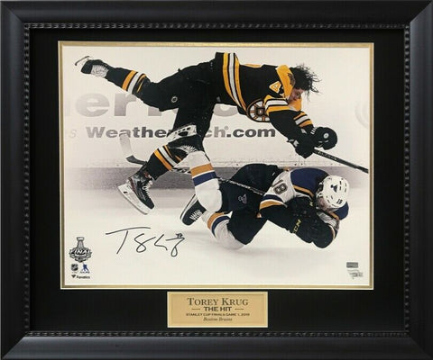 Torey Krug Autographed Photo Custom Framed to 20x24 Bruins "The Hit" Fanatics