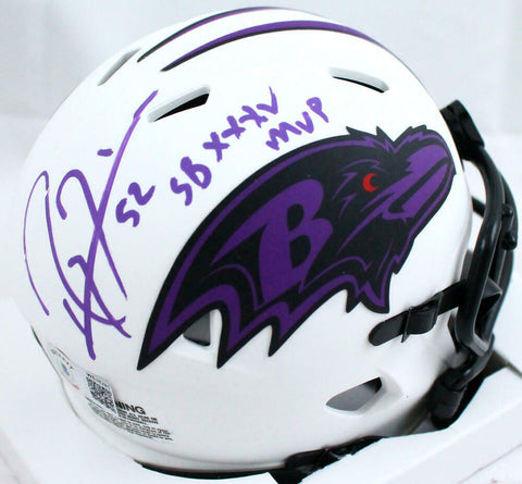 Ray Lewis Autographed Ravens Lunar Speed Mini Helmet w/SB MVP-Beckett W Hologram
