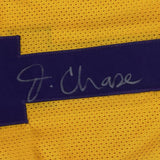 FRAMED Autographed/Signed JA'MARR CHASE 33x42 LSU Yellow College Jersey JSA COA