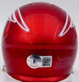 Mac Jones Autographed Patriots Flash Red Mini Helmet (Damaged) Beckett WS86329