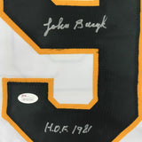 Autographed/Signed JOHNNY JOHN BUCYK HOF 1981 Boston White Hockey Jersey JSA COA