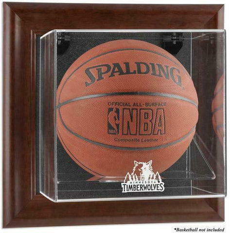 Minn Timberwolves Brown Framed Wall-Mounted Team Logo Basketball Display Case