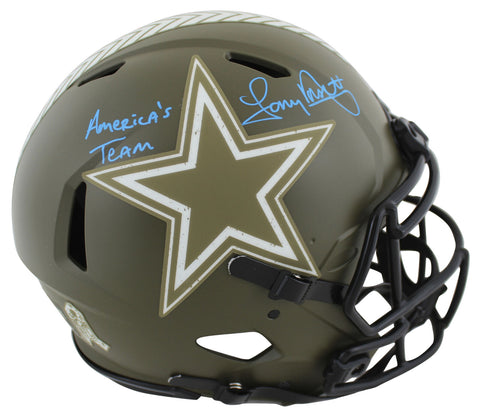 Cowboys Tony Dorsett Signed Salute To Service F/S Speed Proline Helmet BAS Wit
