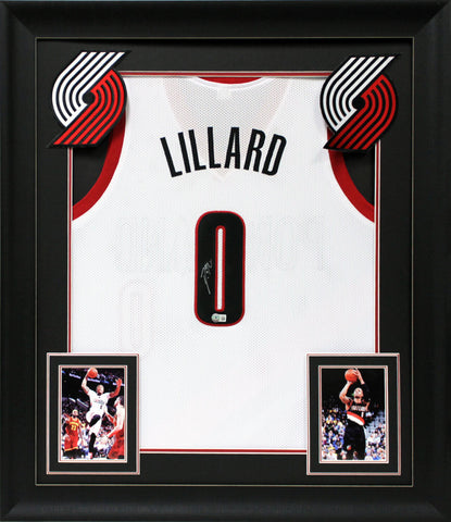 Damian Lillard Authentic Signed White Pro Style Framed Jersey BAS Witnessed
