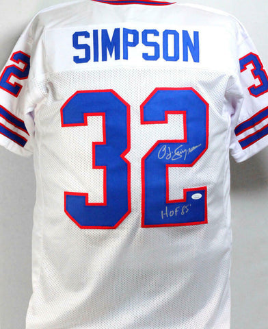 O. J. Simpson Autographed White Pro Style Jersey w/ HOF- JSA Witnessed *Silver