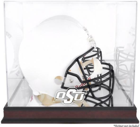 Oklahoma St Cowboys Mahogany Base Team Logo Helmet Display Case w/Mirrored Back