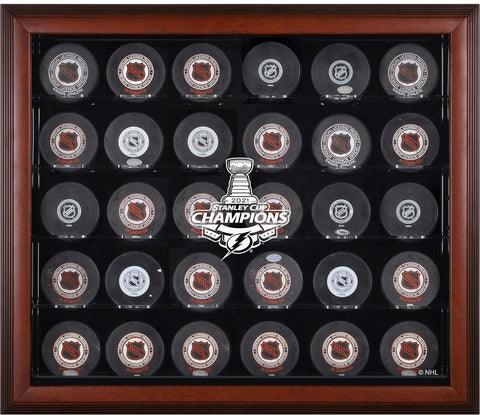 Lightning 2021 Stanley Cup Champions Mahogany FRMD 30-Puck Logo Display Case